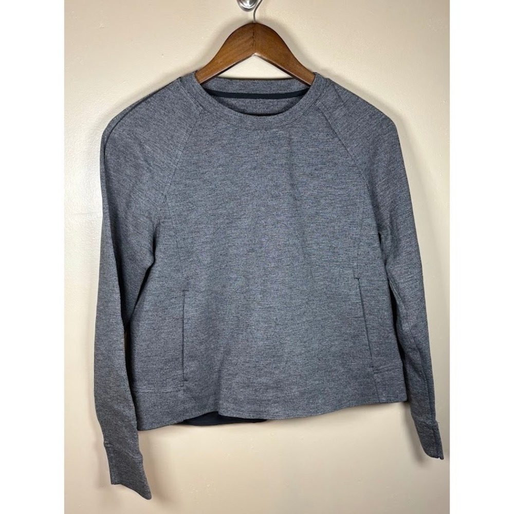 Lululemon Heathered Gray Tech Fleece Crewneck Sweatshirt Pockets Thumbholes